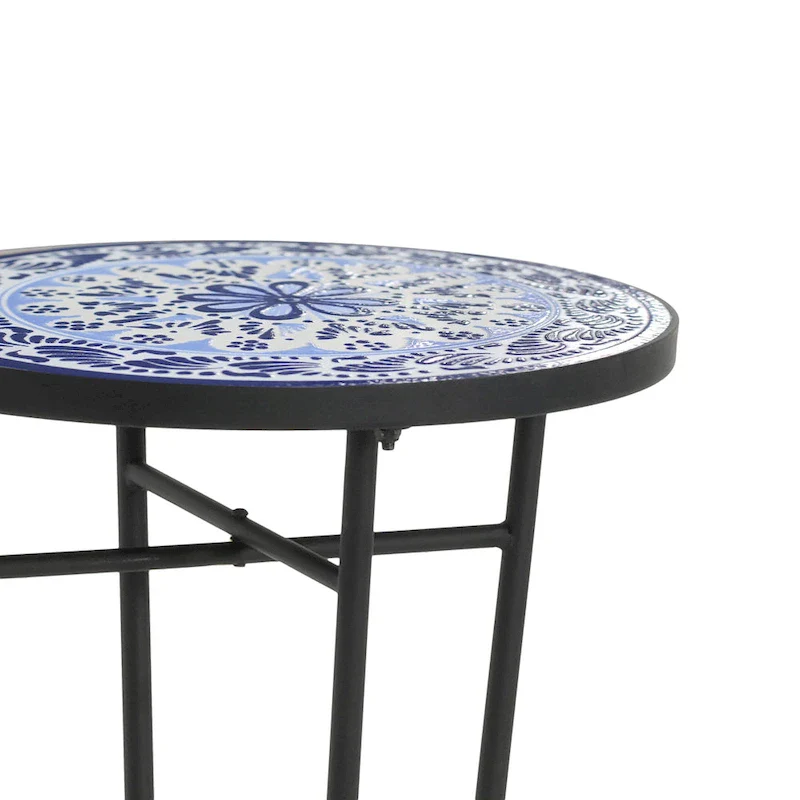 Patio Side Table,Blue+Black