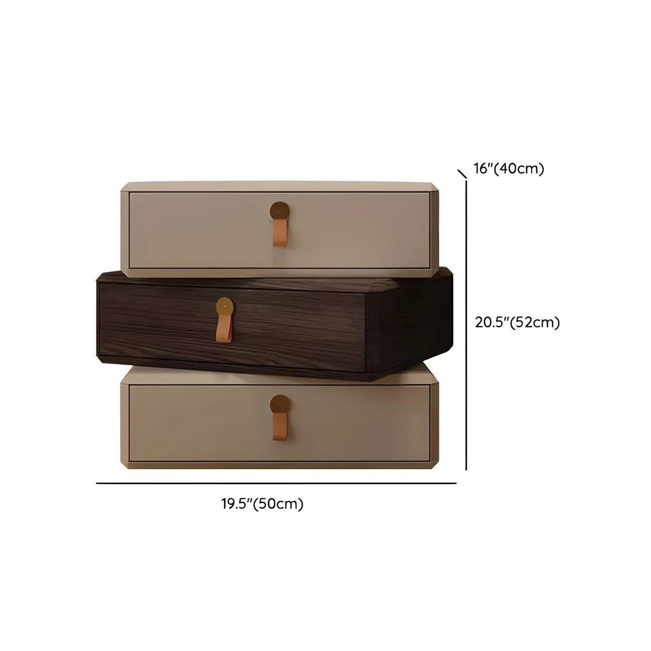 Stacked Beige Wood 3 Drawers Narrow Nightstand