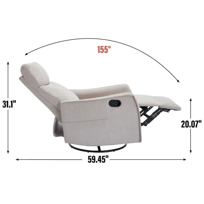 8 Point Massage Manual Recliner Chair Fabric Swivel Rocking Chair Single Sofa Armchair with Rocker and Lumbar Heating