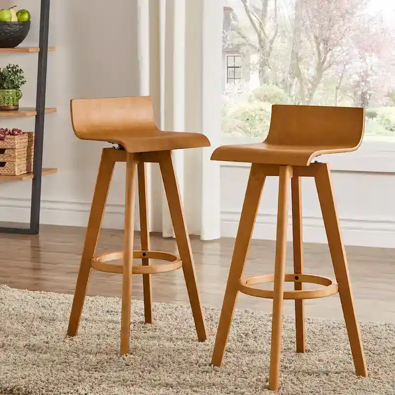 Ellery Mid-Century Modern Swivel Wood Stool (Set of 2) iNSPIRE Q Modern