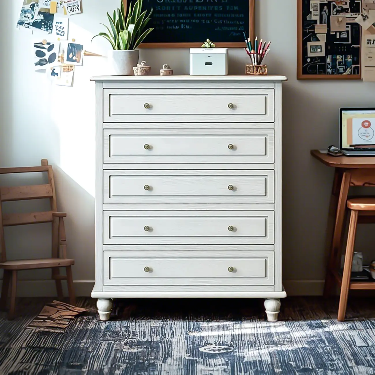 Elegant Ash Wood Freestanding Chest with 5-Drawers