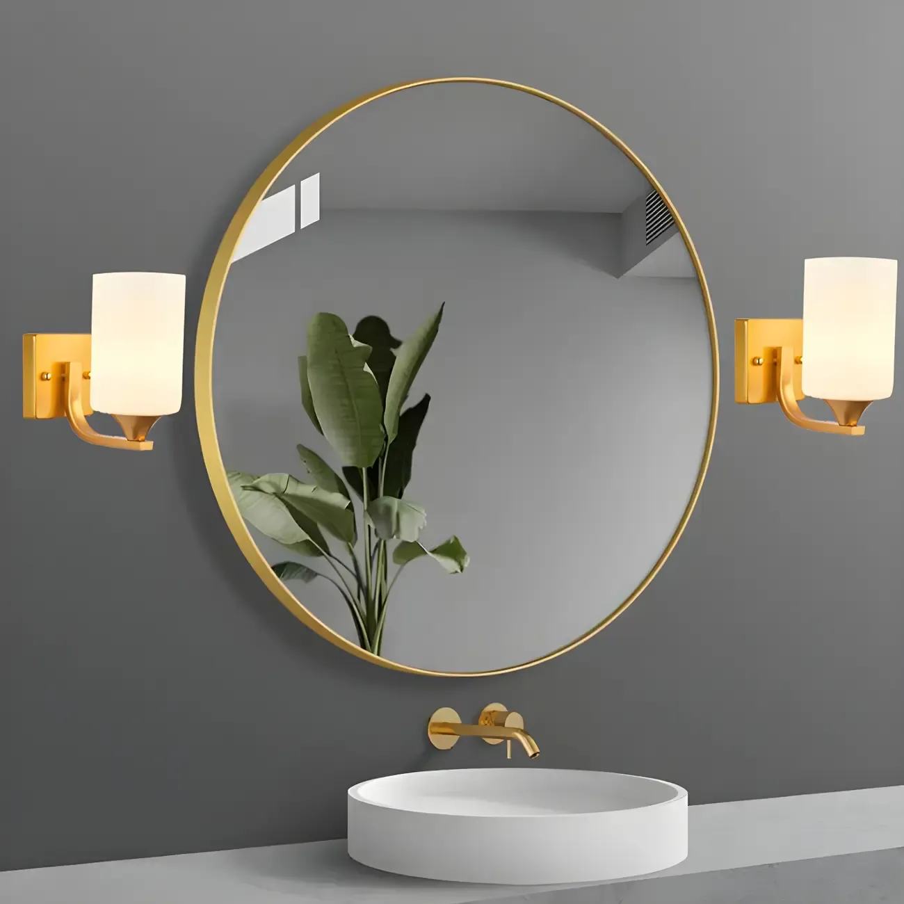 Gold Modern Cylinder Glass Shade Bathroom Vanity Light