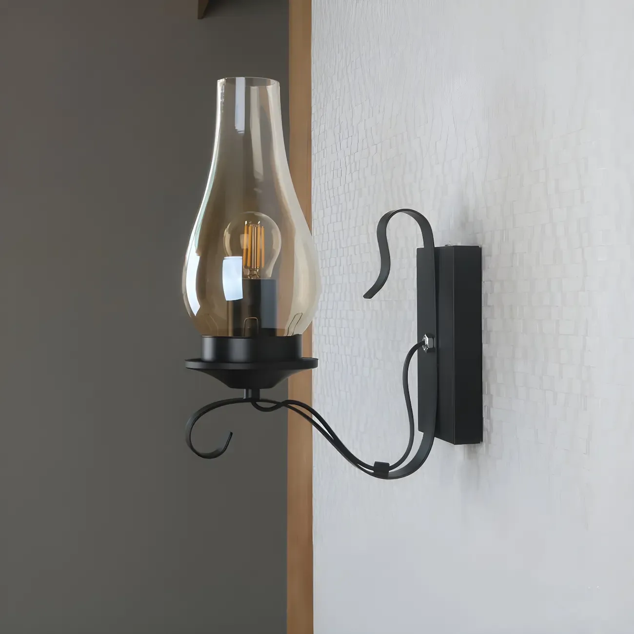 12 Industrial Black Wall Sconce with Amber Shade & LED