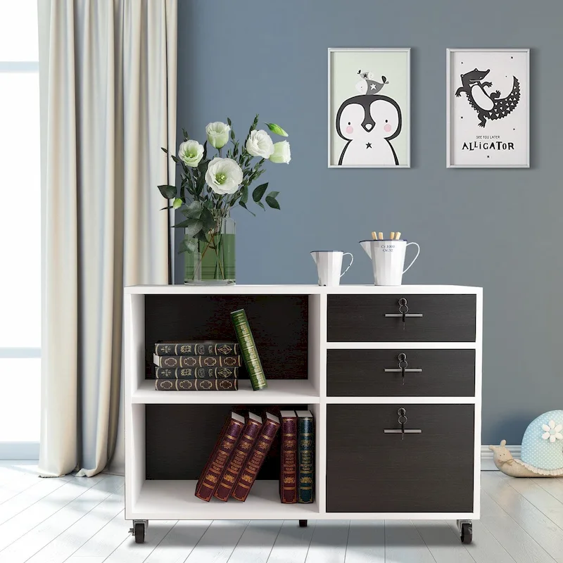 Moasis 3 Drawers Mobile Filing Cabinet, Wood Lateral File Cabinet for Home Office