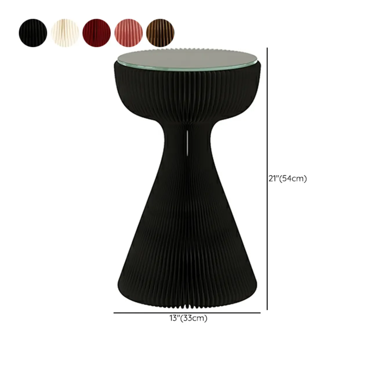 Foldable Modern Black Glass Top Round Side Table