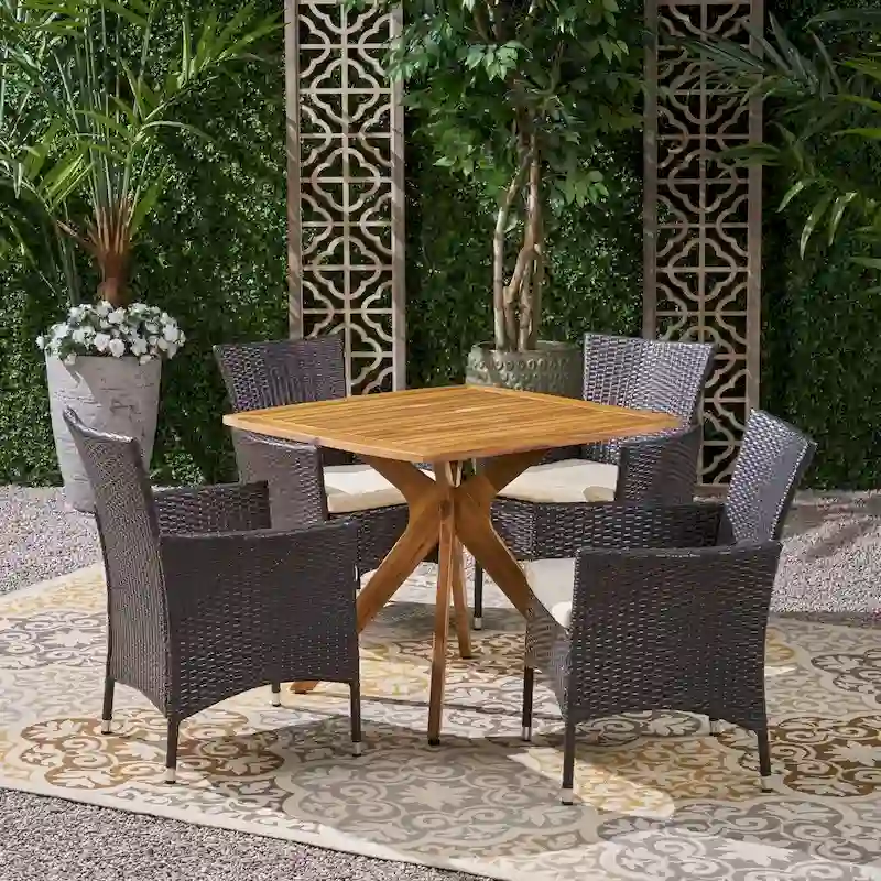 Montserrat Outdoor 5 Piece Wood and Wicker Dining Set by Christopher Knight Home