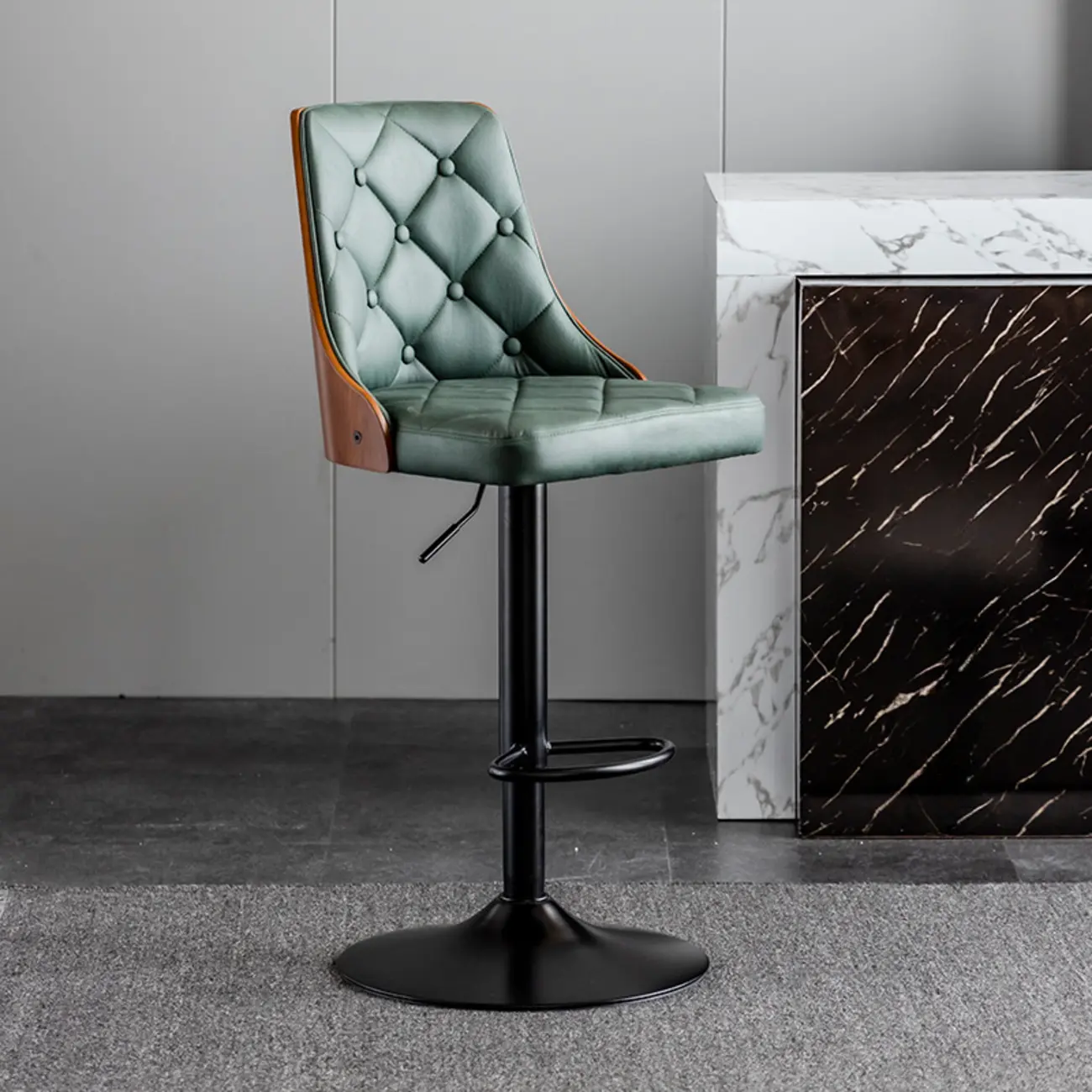 Modern Adjustable Full Back Tufted Leather Bar Stool