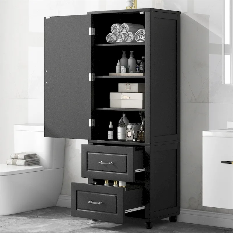 Tall Freestanding Bathroom Storage Cabinet with Two Drawers