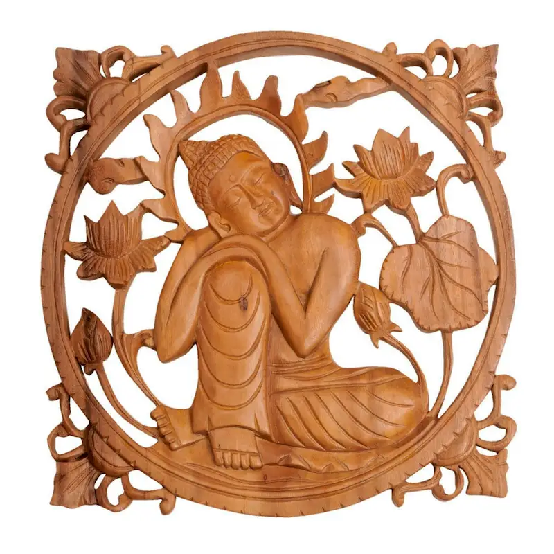 Novica Handmade Buddha In Repose Wood Relief Panel
