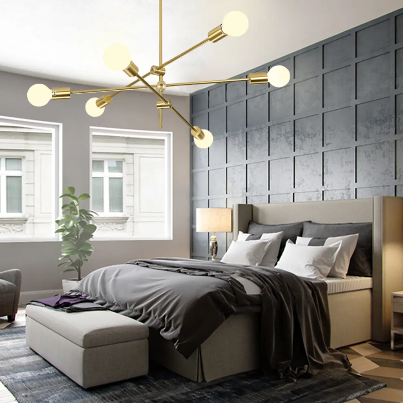 Gold Metal Modern 6 Lights Sputnik Chandelier