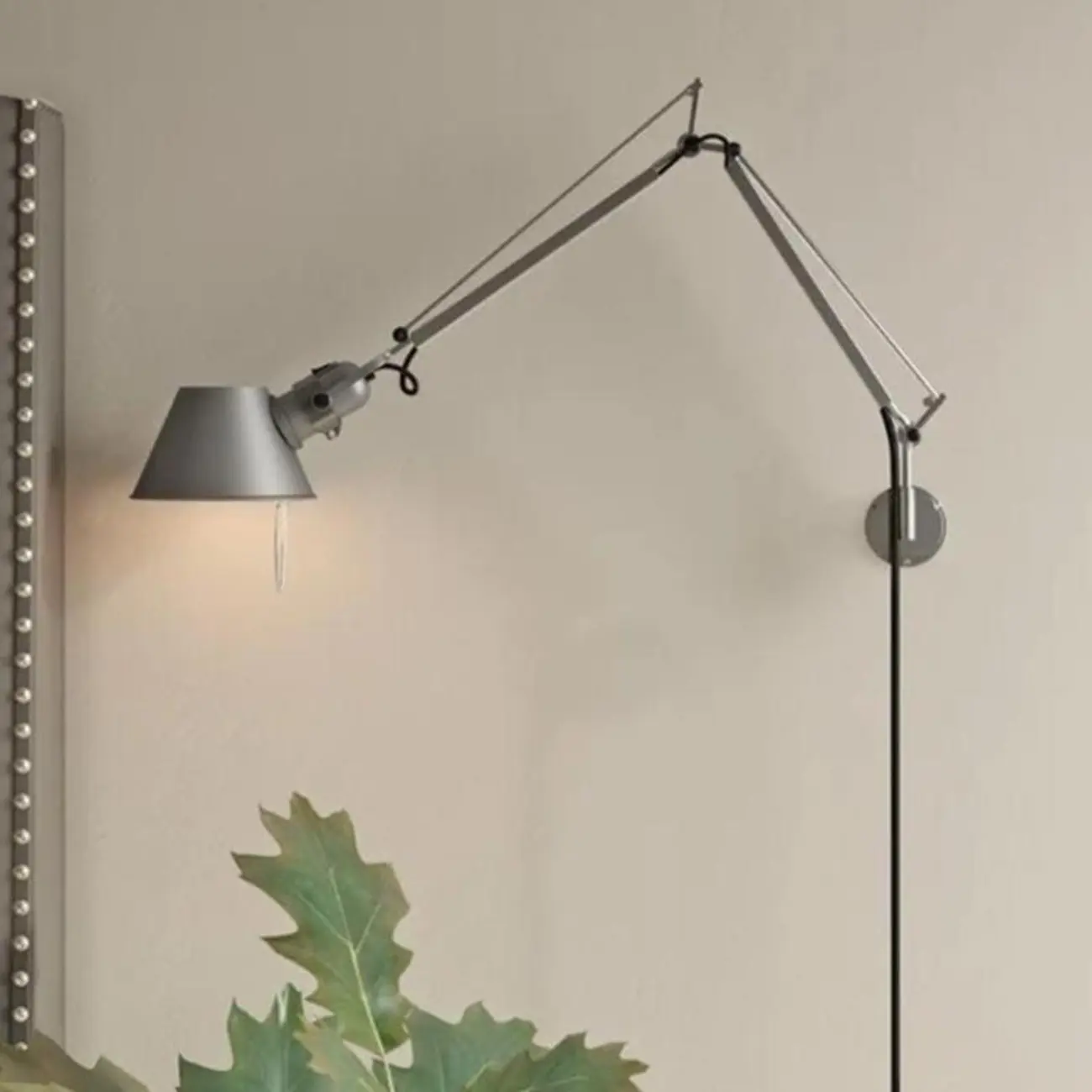 Industrial Silver Aluminum Adjustable Swing Arm Wall Light