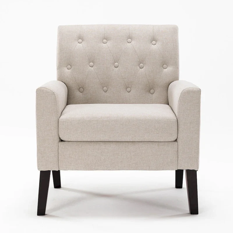 LUE BONA Linen Accent Chair Comfy Living Room Chair with Arms Upholstered Button Tufted Armchair Modern Arm Chairs