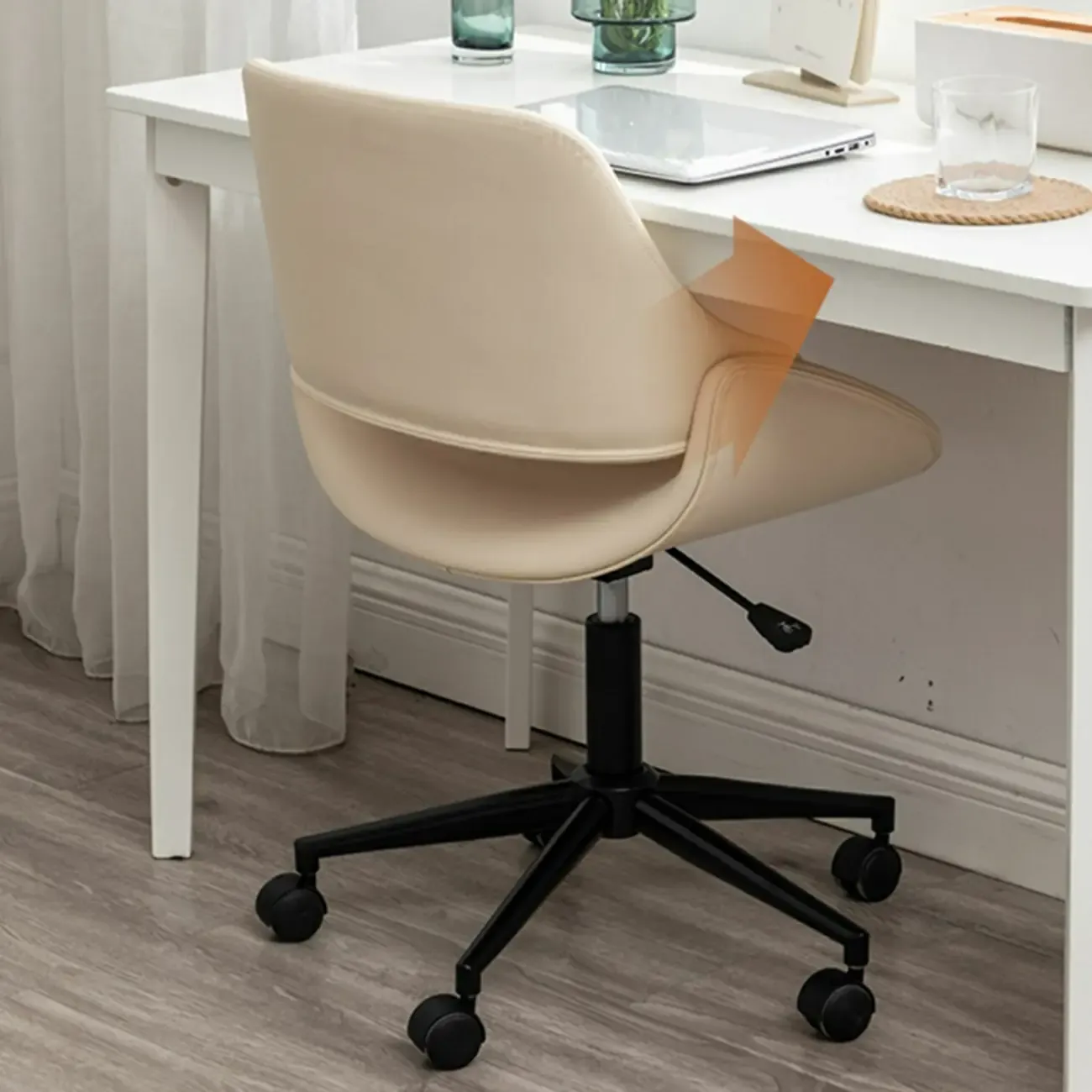 Open-Back Beige Office Chair with Casters
