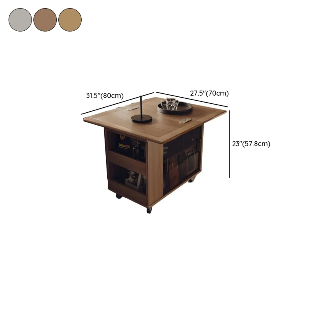 Modern Folding Table Top Wood Mobile Side Table with Wheels