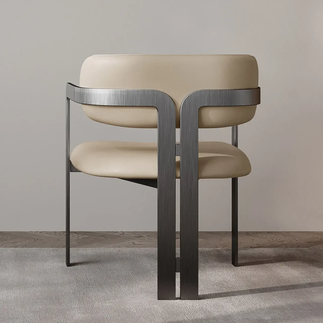 Modern Faux Leather Arm Dining Chair with Alloy Legs
