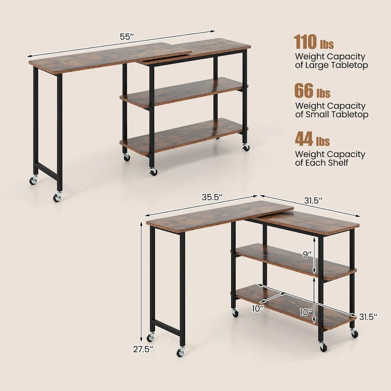 Gymax 360 Free Rotating Sofa Side Table Mobile L-shaped Laptop Table - See Details