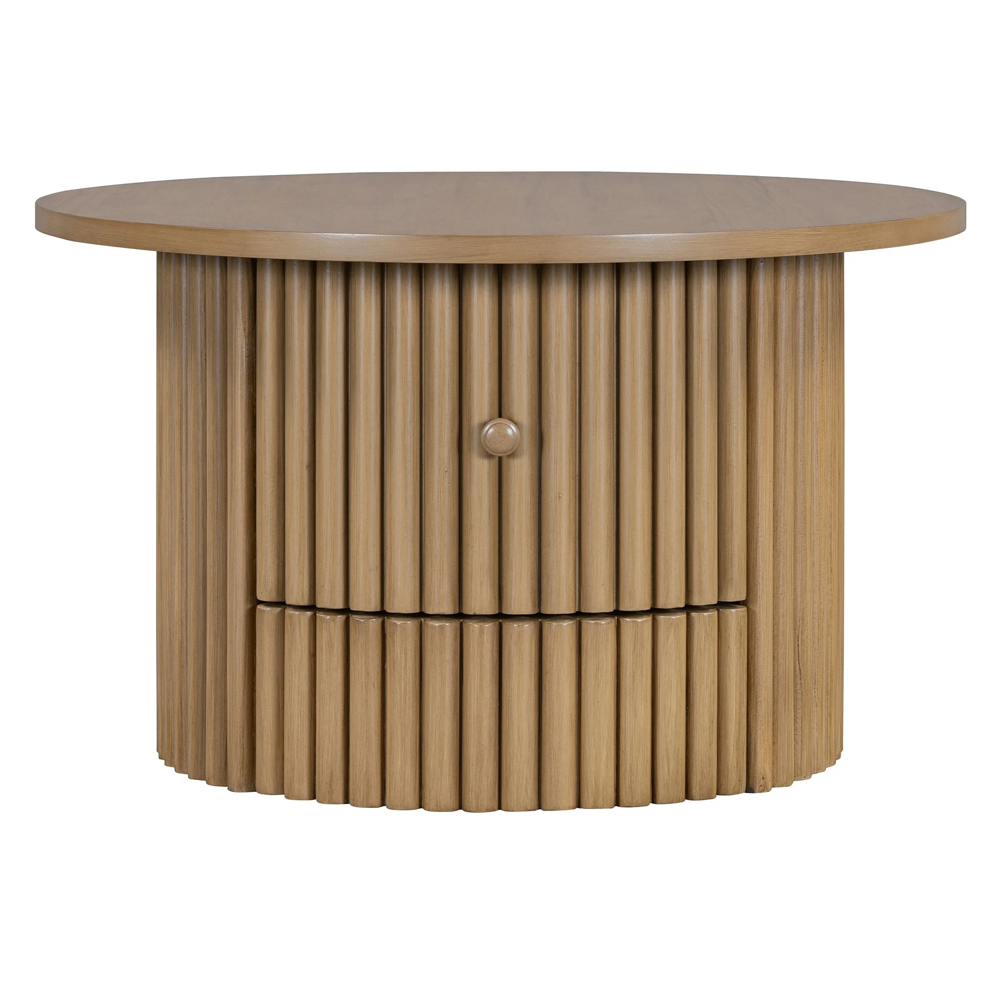 Walker Edison | Reeded Round Coffee Table with a Drawer