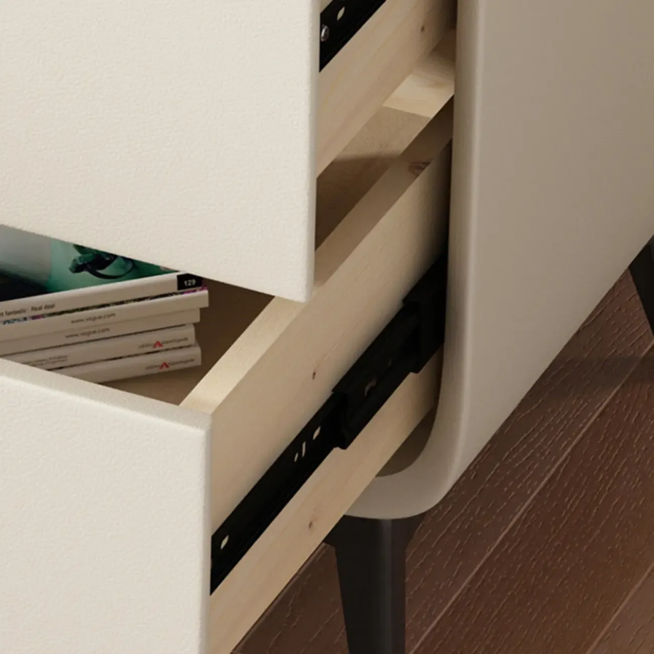 Scandinavian Leather 2 Drawers Wood Nightstand