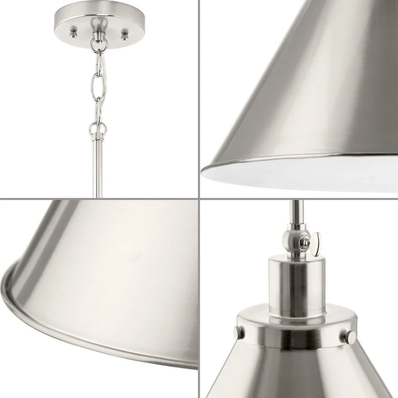 Hinton Collection One-Light Brushed Nickel Modern Farmhouse Pendant - 16 in x 16 in x 14 in