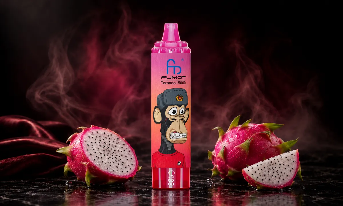 FUMOT Tornado 15000 Dragon Fruit – E-Zigarette in einer atmosphärischen Produktszene