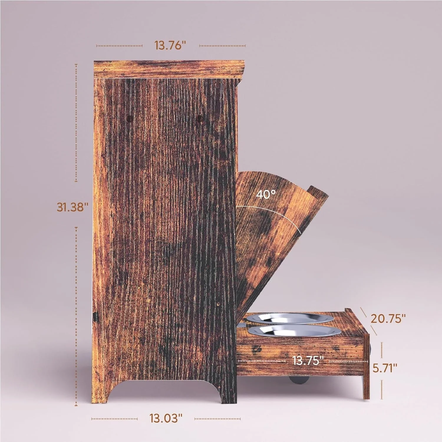 Roomfitters Dog Feeding Station with 2 Elevated Dog Bowls, Tilt Out Pet Feeding Cabinet Station