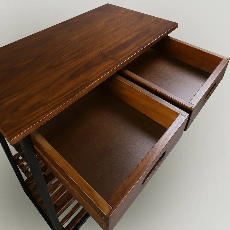 Solid Wood 4-Tier Rolling Kitchen Cart with Wine Rack and Drawer