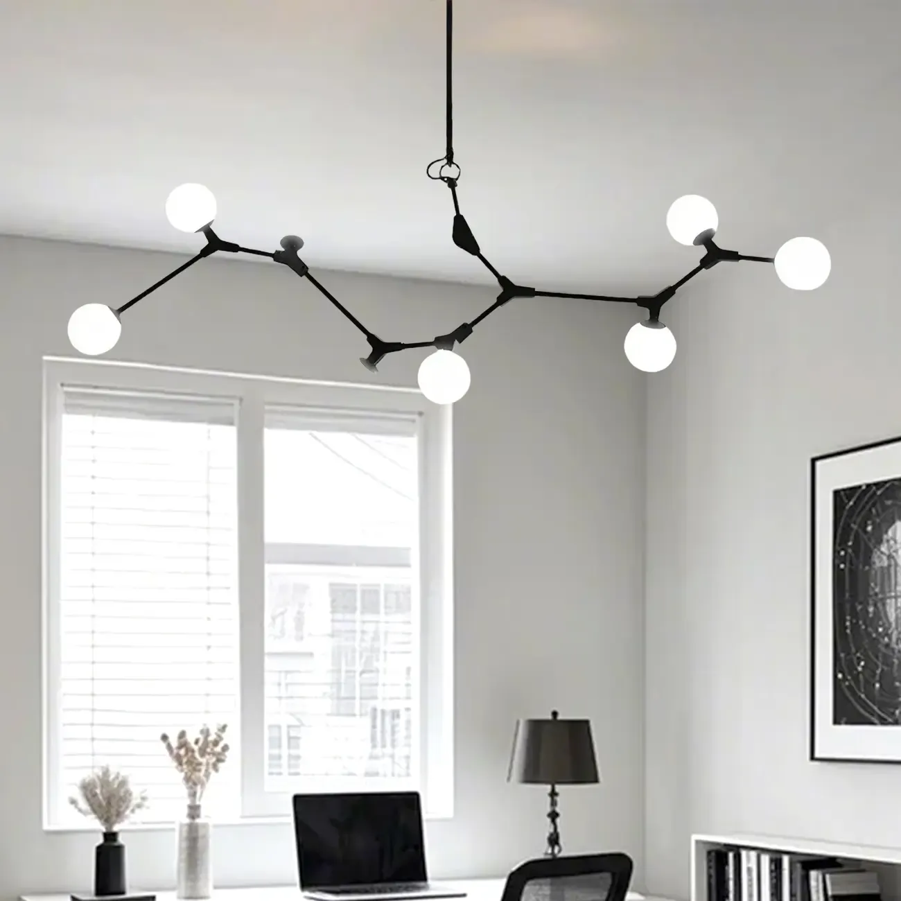 Modern Black Branch Globe 8-Light Island Chandelier
