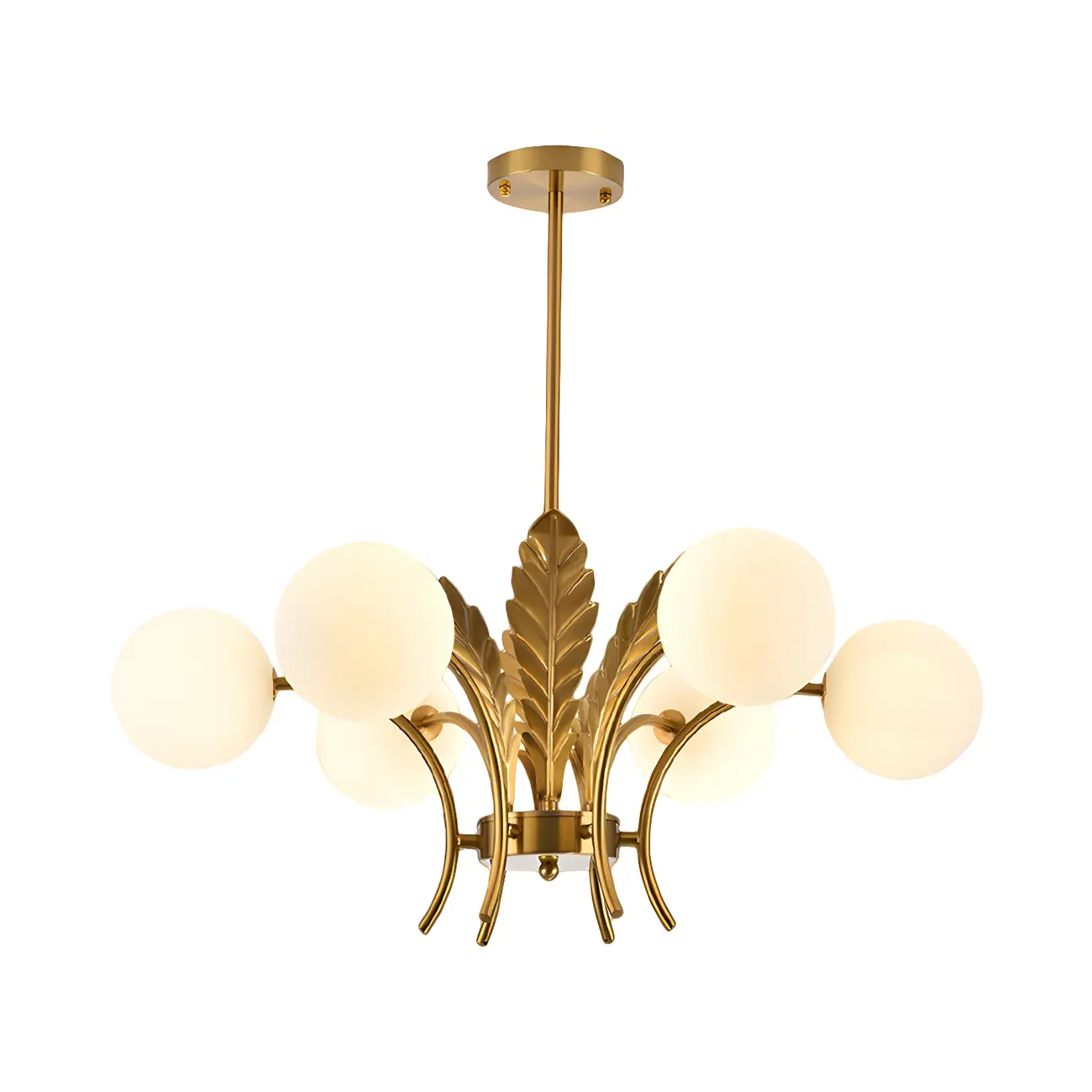 Luxury 6-light Gold Leaf Chandelier with Glass Globes