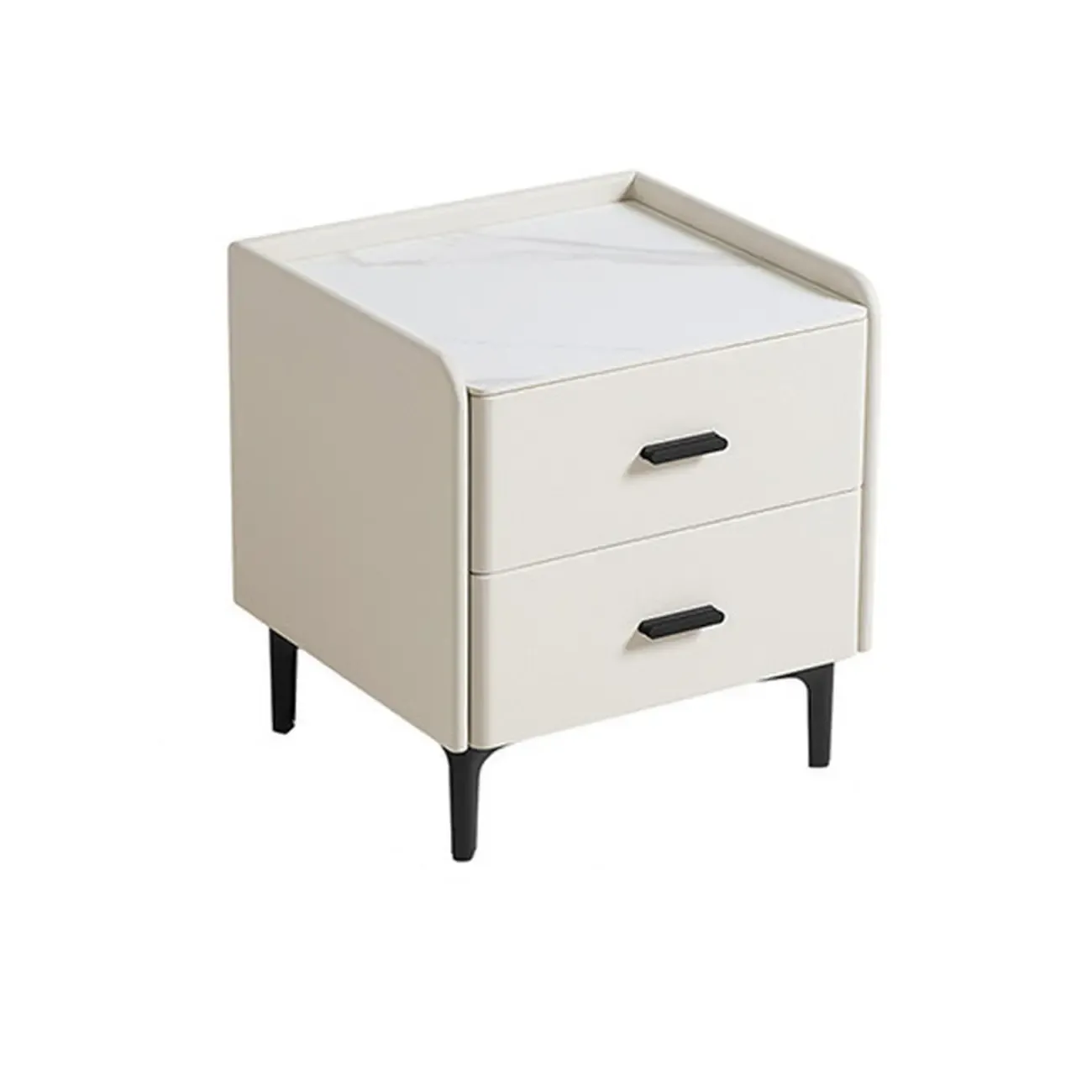 Elegant Modern Faux Leather Stone Top Nightstand