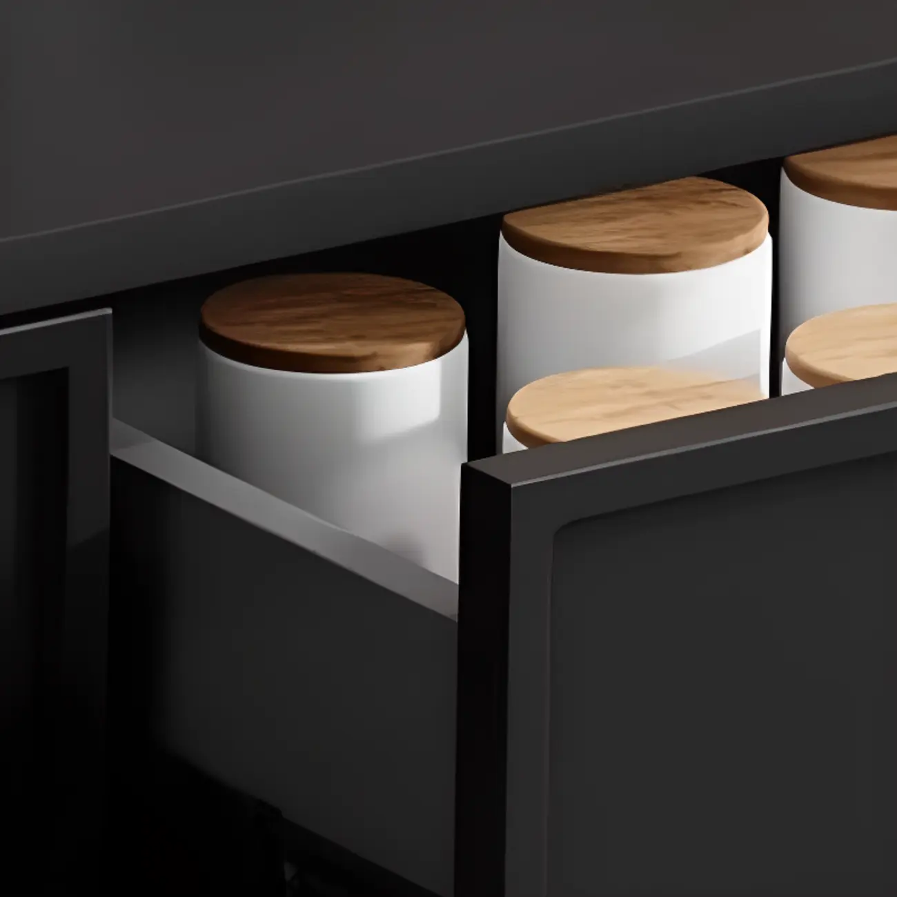 Traditional 3-Layer Rattan Wooden Black Sideboard Cabinet