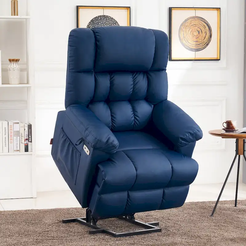 MCombo Power Lift Recliner Chair with Massage, Heat, Adjustable Headrest, Extended Footrest-(PU/Fabric)