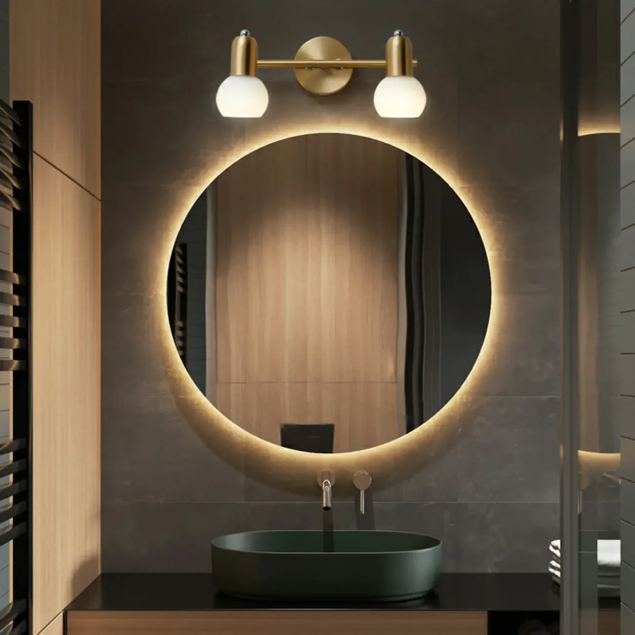 Modern Gold White Glass Dome Bathroom Vanity Light