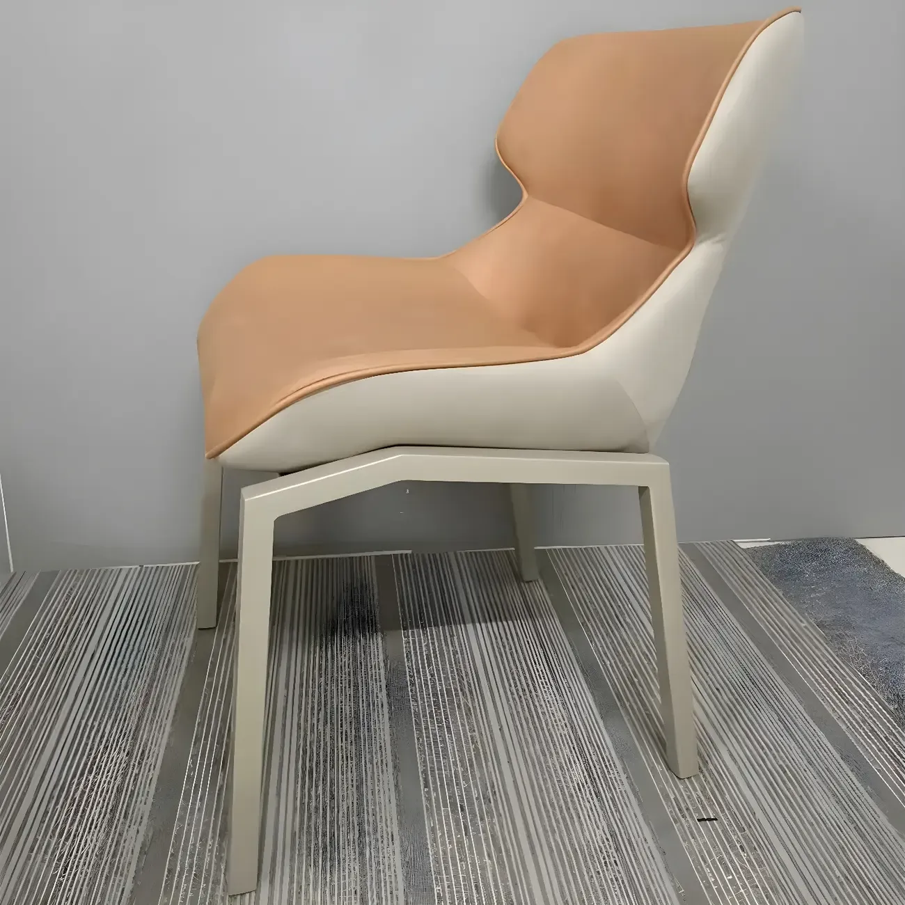 Camel Faux Leather Upholstered Dining Chair with Metal Legs