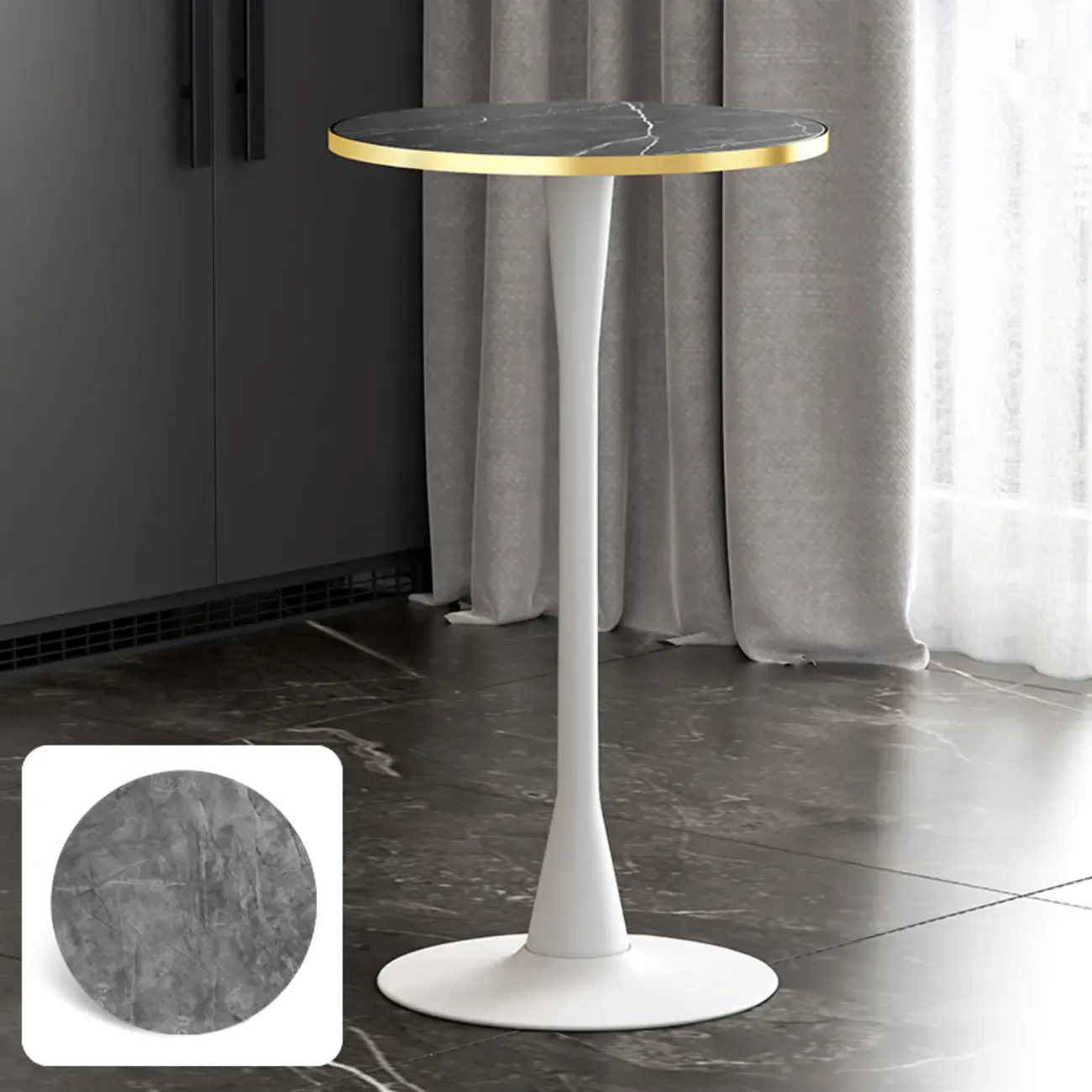 Modern Matte Black Metal Pedestal Round Wood Bar Tables