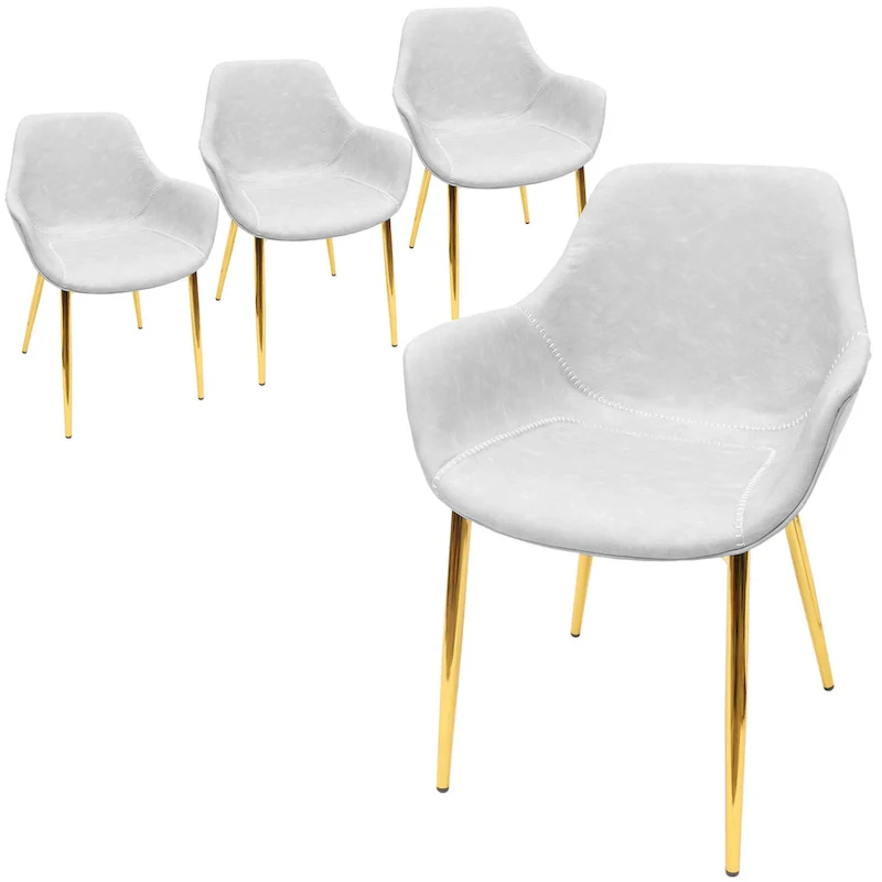 Markley Modern Leather Dining Armchair Set of 4 With Gold Metal Legs Accent Side Chair