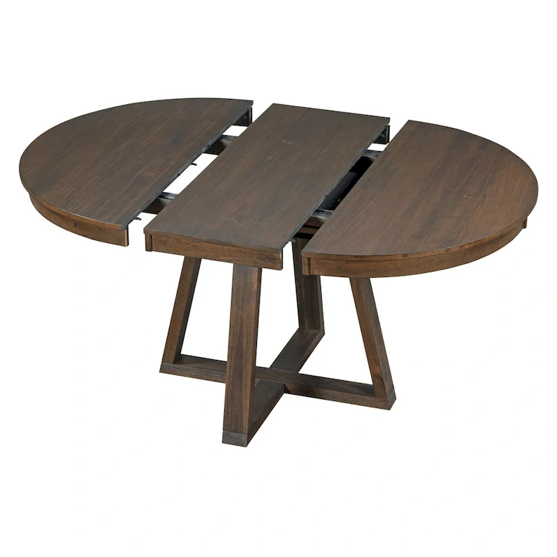 5 Piece Extendable Round Dining Table Set, Wooden Kitchen Furniture Set with Removable Leaf and 4 Upholstered Chairs
