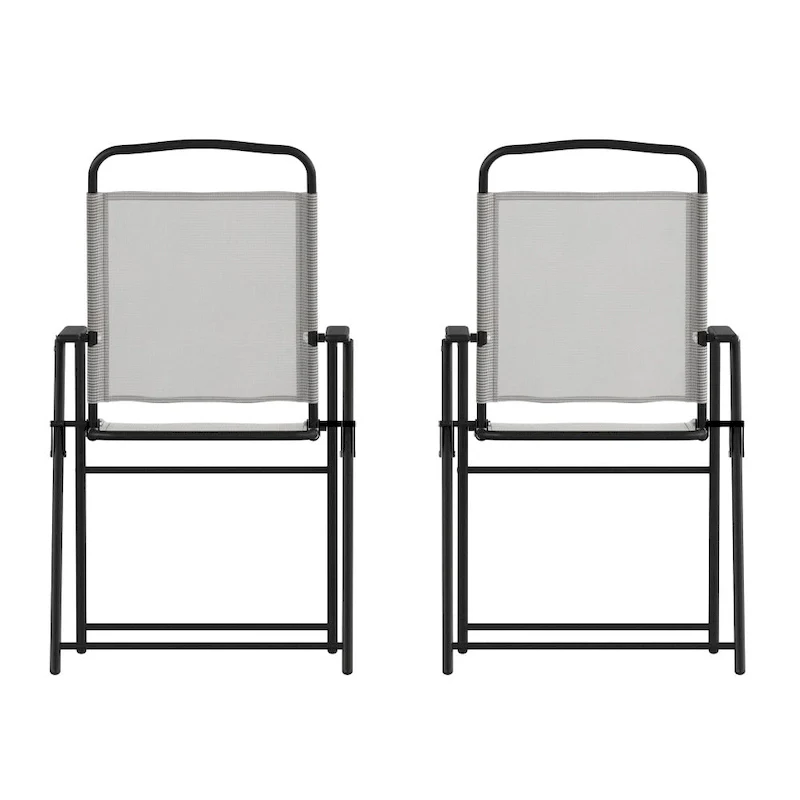 Set of 2 All-Weather Textilene Patio Sling Chairs with Armrests