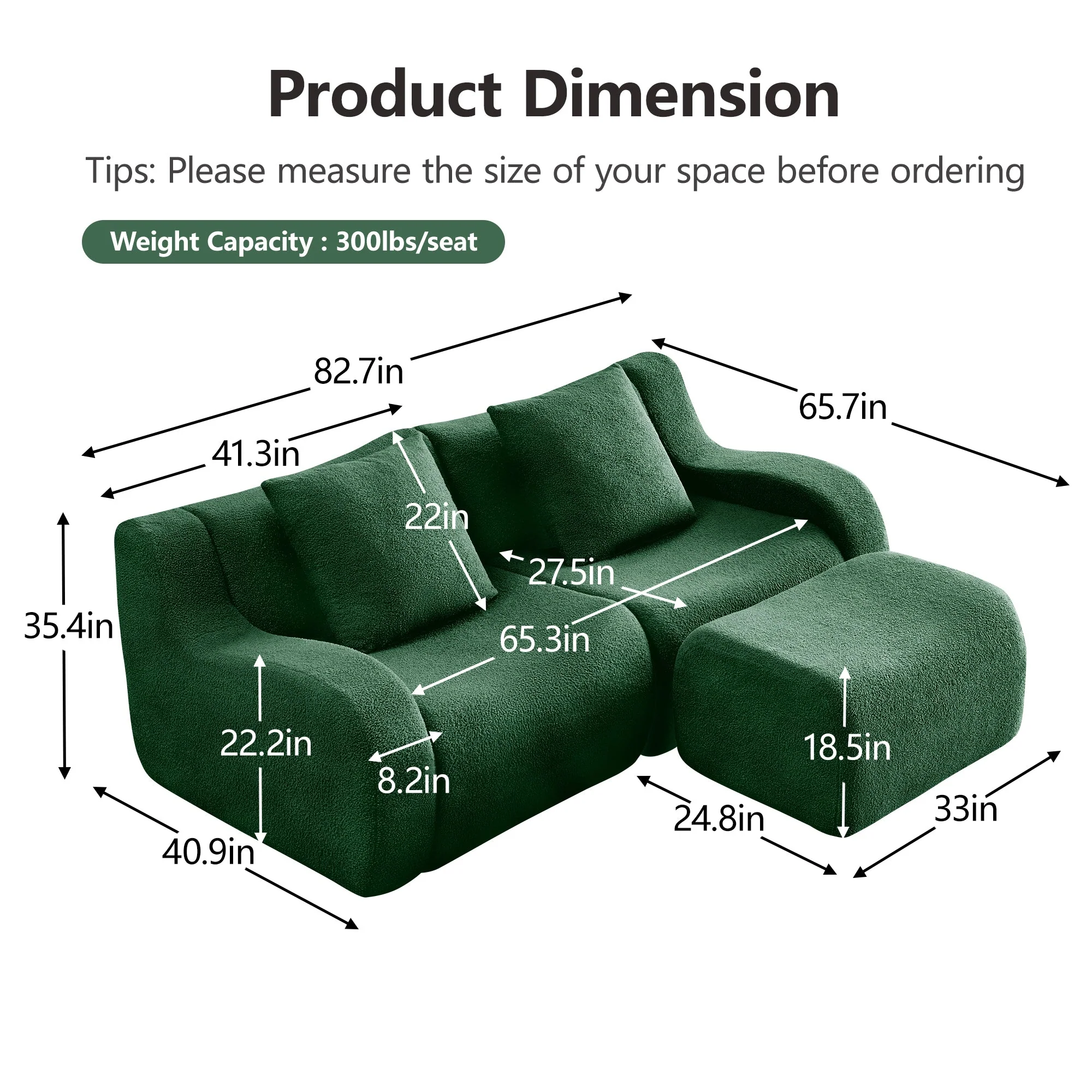 Curved Ergonomic Design L-Shaped Teddy Loveseat Sofa