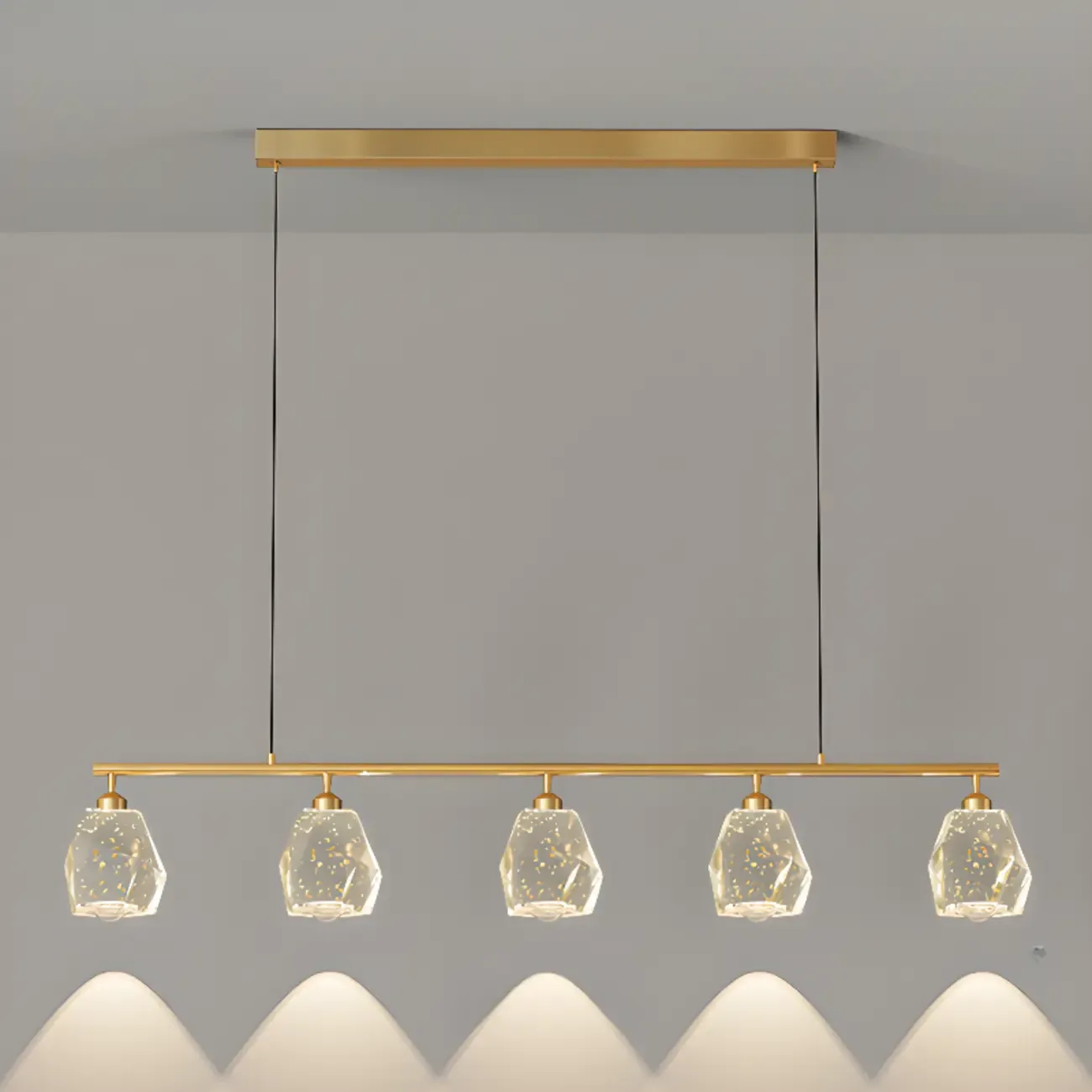 Geometric Gold Crystal Down Island Pendant Light