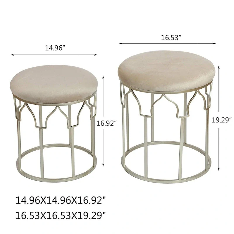 Adeco FT0254 Round Stackable Footstool, Steel Legs, 17 Inch Height, Set of 2 Ottomans & Storage Ottomans Light Grey