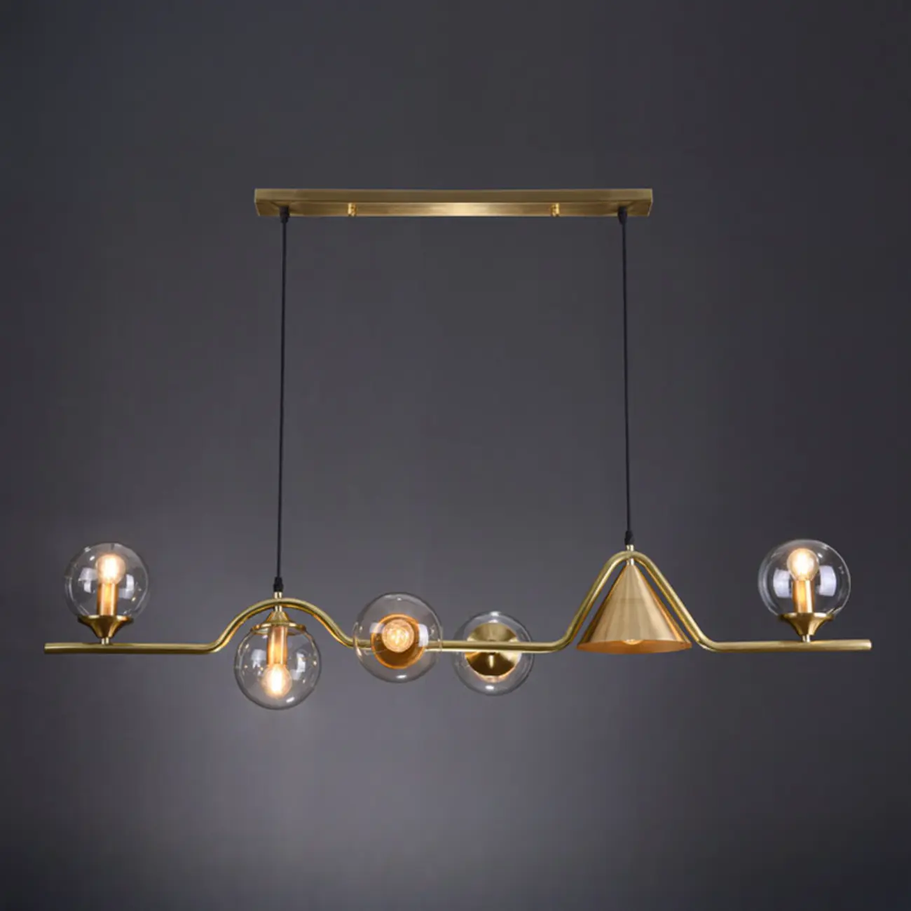 Dining Area Modern Brass Glass LED Island Pendant Light