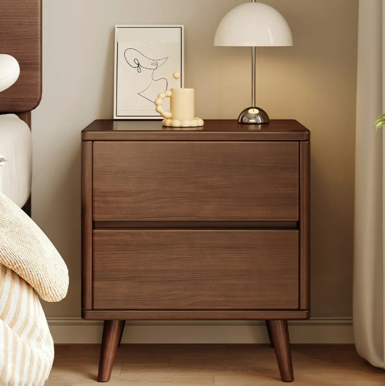 Natural Finish Wood Nightstand with Drawers