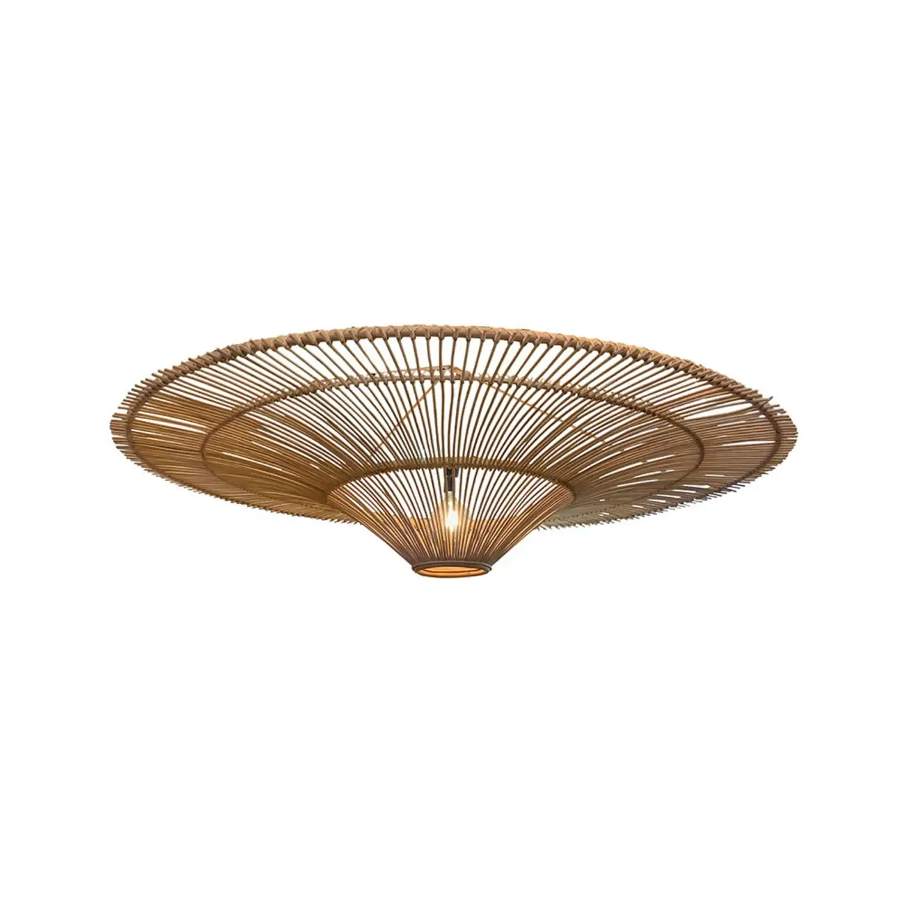 Natural Woven Rattan Bohemian Semi Flush Ceiling Light