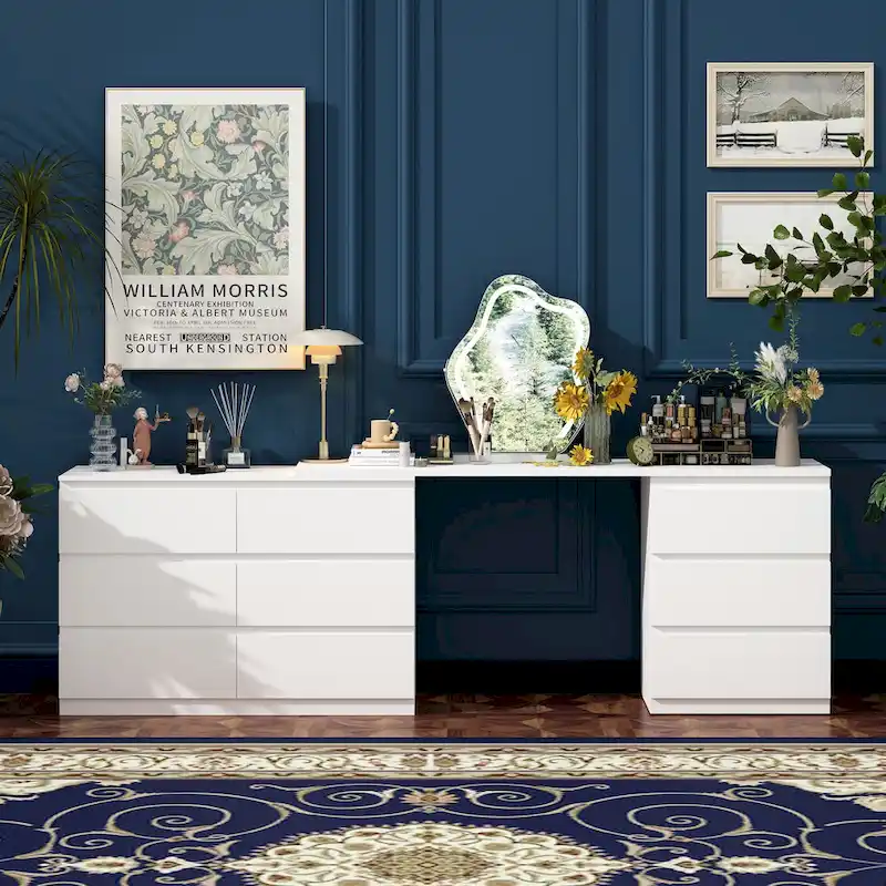 Office Desk: Expandable & Convertible with Ample Drawer Space Dresser