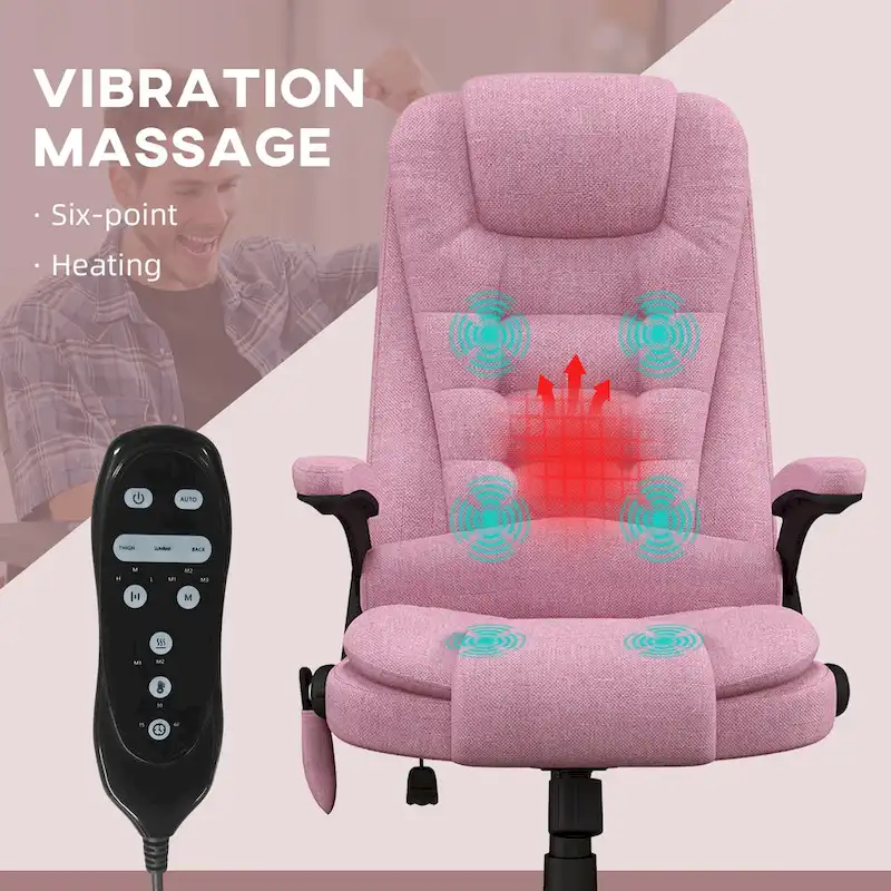 HOMCOM 6 Point Vibrating Massage Office Chair with Heat, Linen High Back Executive Office Chair with Reclining Backrest