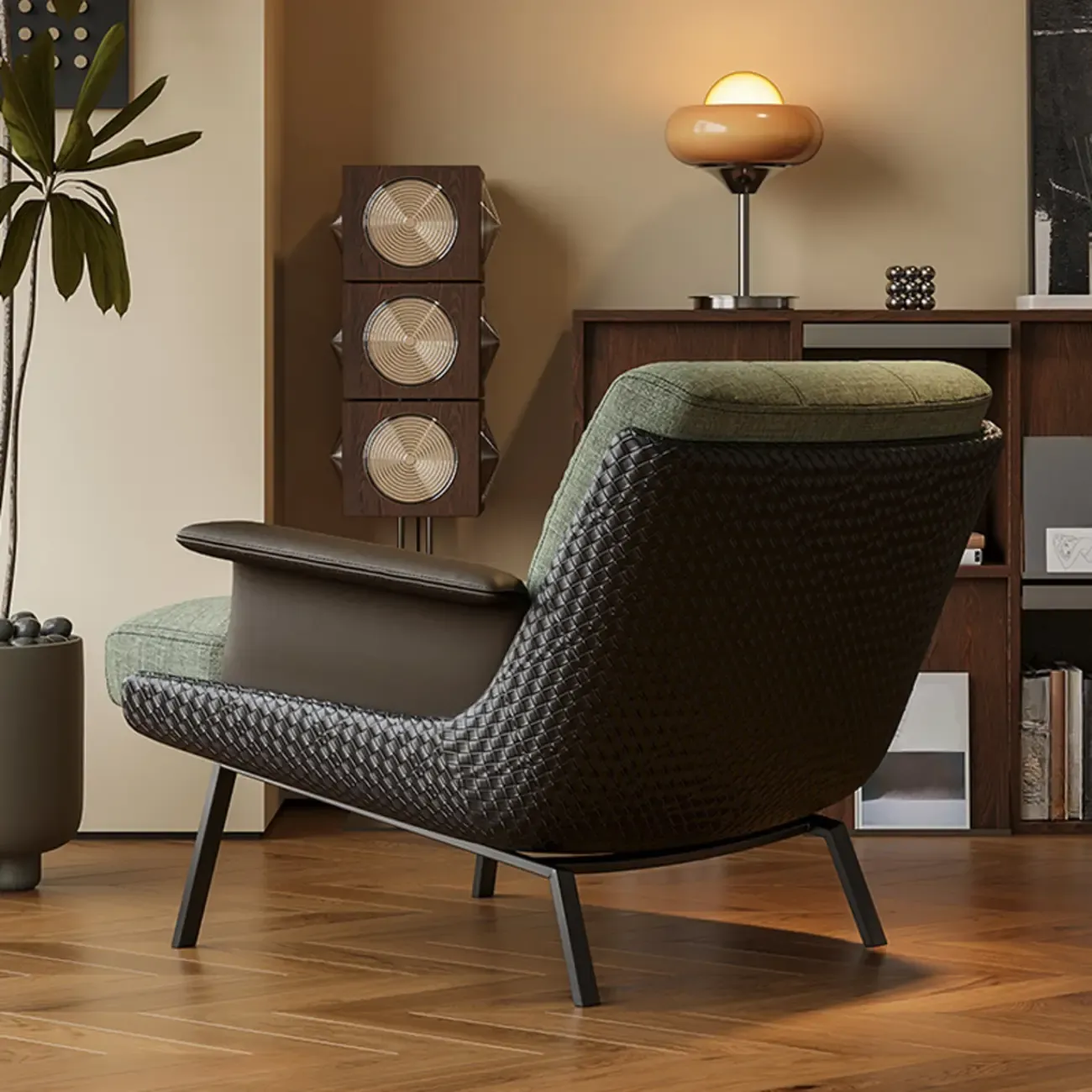 Modern Wingback Armrest Accent Chair Cotton Linen Fabric