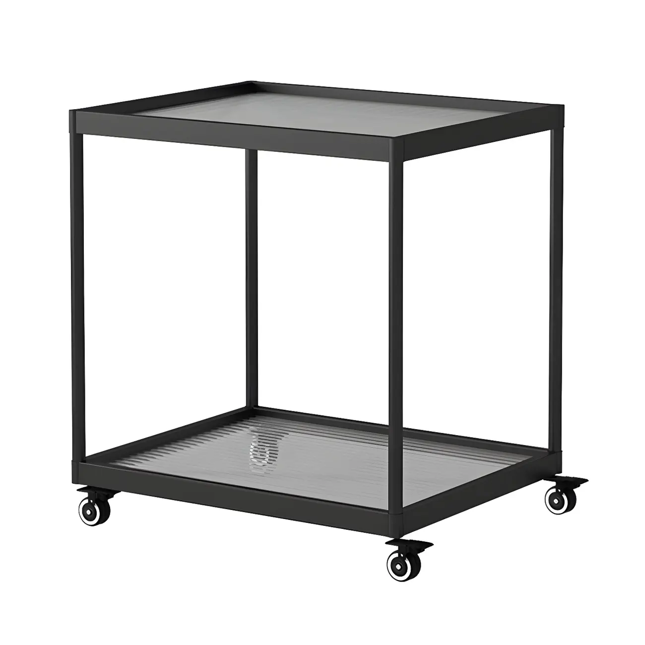 Gold Glass Rectangular Top Shelf Side Table on Wheels