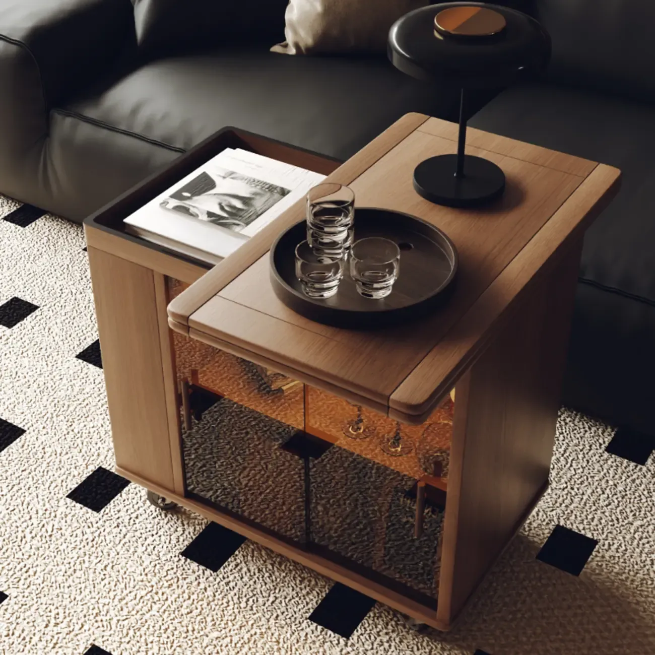 Modern Folding Table Top Wood Mobile Side Table with Wheels