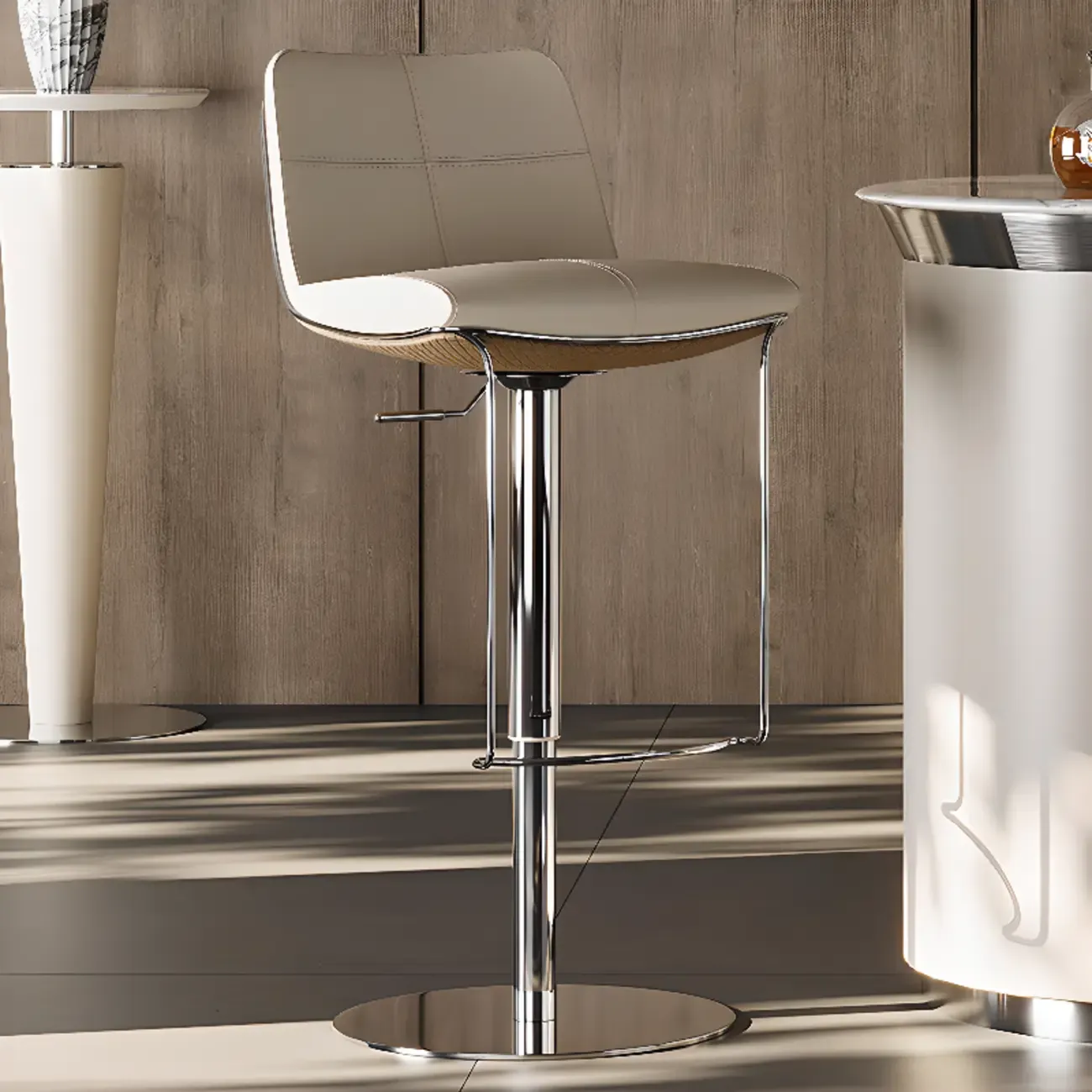 Modern White Leather Square Upholstered Swivel Bar Stools