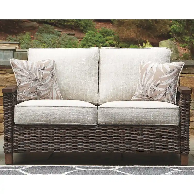 Paradise Trail Outdoor Loveseat with Cushion - Medium Brown - 58.5  W x 35.75  D x 38.25  H